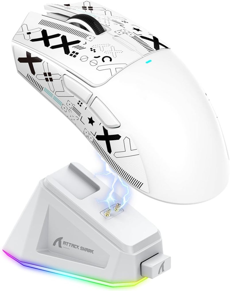 Magic-Refiner Attack Shark X11 59g Superlight Wireless Gaming Mouse with Grip Tape, RGB Charging Dock，BT/2.4G Wireless/Wired Pc Mouse, 22000 DPI,5 Programmable Buttons for Pc/Mac(White) - Image 1